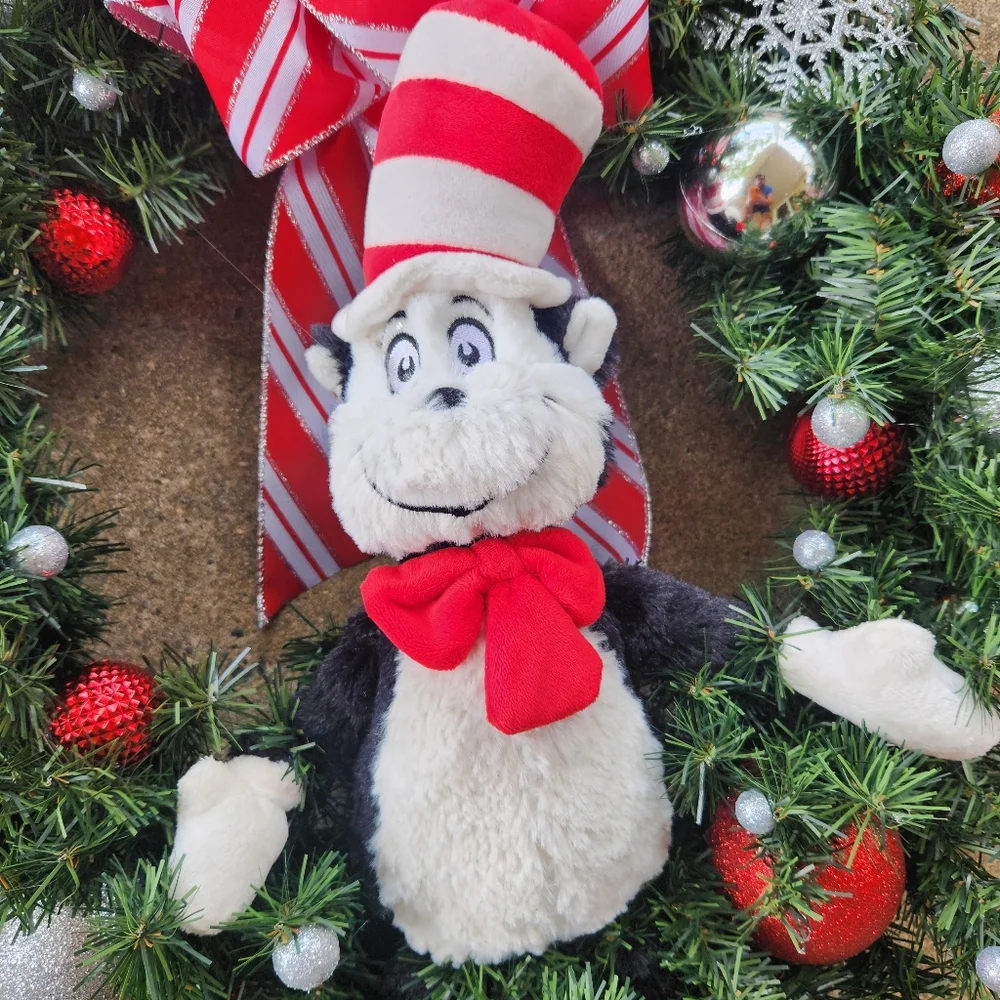 Cat in the Hat Red White Striped Christmas Wreath